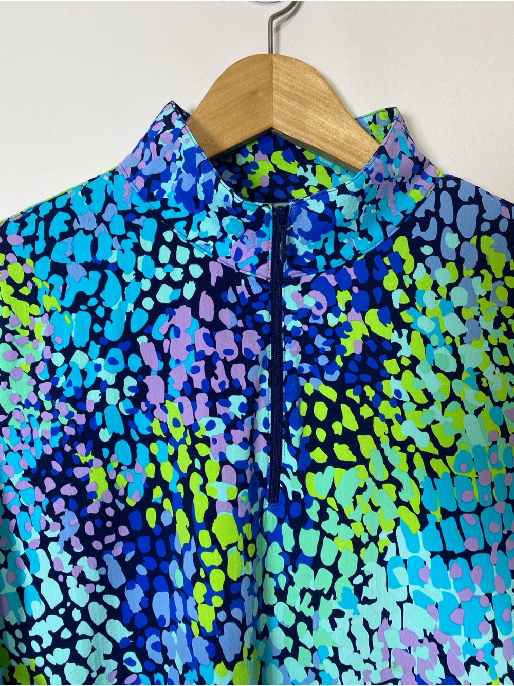IBKUL Camille Mock Neck Qtr Zip Long Sleeve Top Multicolor Mesh Mosaic Large - Picture 3 of 9